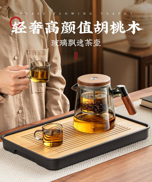 Yuanming Piaoyi Teapot One-Touch Tea-Water Separator High Borosilicate Glass Household Tea Set for Guests Tea Brewing Device detail 1