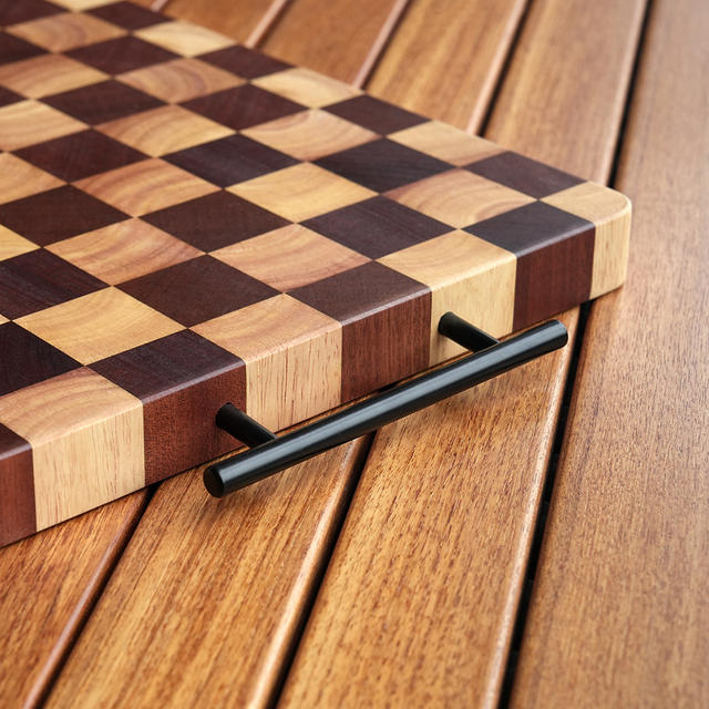 Tmall Same Style Black Walnut + Rubber Wood High Aesthetic Checkerboard Pattern Solid Wood Cutting Board for Home Use