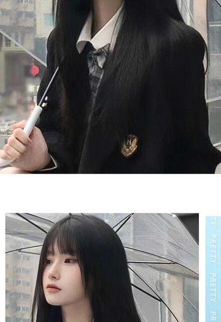 Wig for Women, Black Long Straight Jk Student Style, Realistic Zhang Yuanying Fujioka Cosplay, Full Bangs, Universal Wig, Full Head Cover Style detail 9