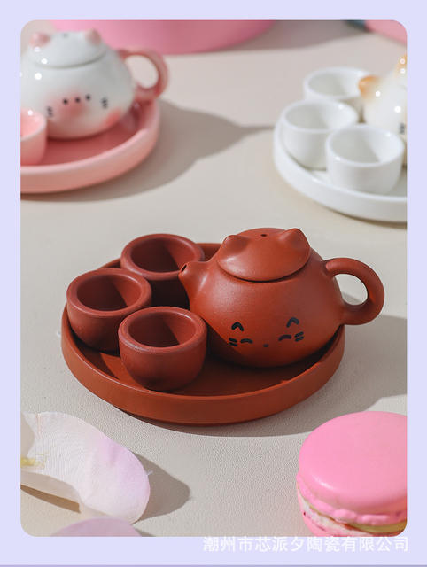 Children Love the Fun Mini Tea Set, Kung Fu Tea Set, Ceramic Teapot, Cat Ear Tea Set, Exquisite and Cute Small Tea Cup detail 5