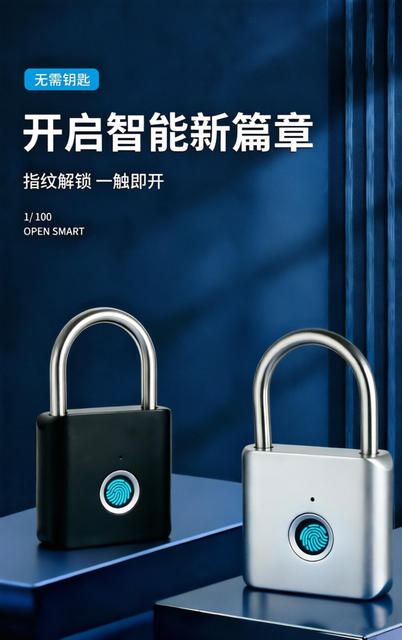 Cross-Border Wholesale Fast Fingerprint Recognition Smart Padlock Metal Anti-Theft Suitcase Lock Portable Identification Security Lock detail 5