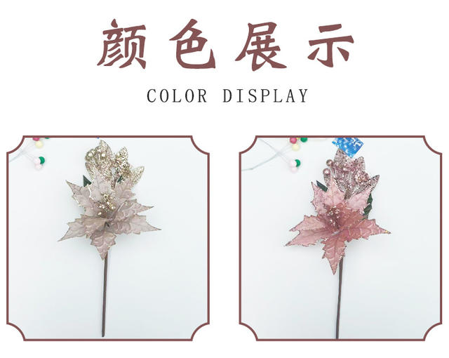Mesh Hollow-Out Christmas Flower Maple Leaf-Shaped Fabric Flower Arrangement Artificial Christmas Decorations Christmas Flower Arrangement with Gold Glitter Flower Branches detail 4