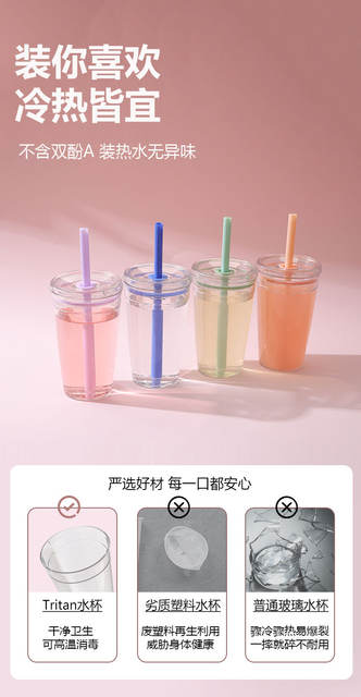 2025 Summer New 450ml Candy Color Tritan Drink Cup Milk Tea Cup Multicolor Cyber Celebrity Transparent Suction Tube Cup detail 12
