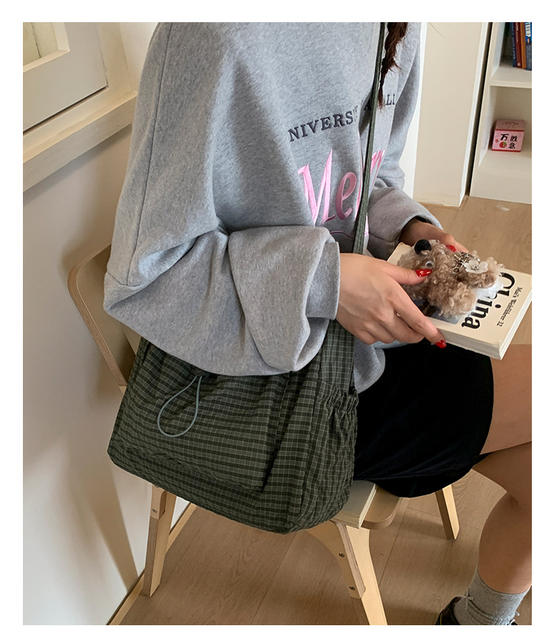 Bags 2025 New Korean Style Plaid Drawstring Pleated Cloud Bag Large Capacity Backpack Shoulder Bag Crossbody Bag Women's Bag detail 8