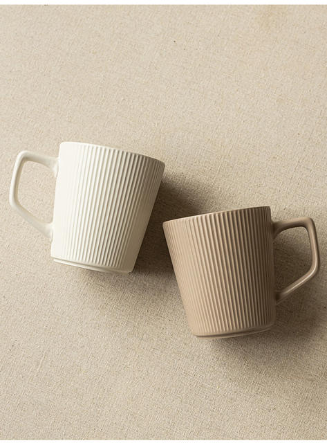 Simple Style Vertical Pattern Ceramic Water Cup High Color Value Household Large Capacity Mug Couple Cup Wholesale for Office detail 6