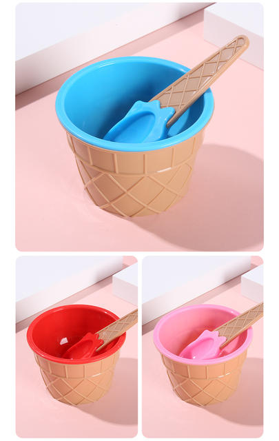 Ice Cream Bowl with Spoon, Plastic Ice Cream Bowl, Pp Candy-Colored Creative Children's Tableware Set, Cute Dessert Bowl and Spoon detail 8