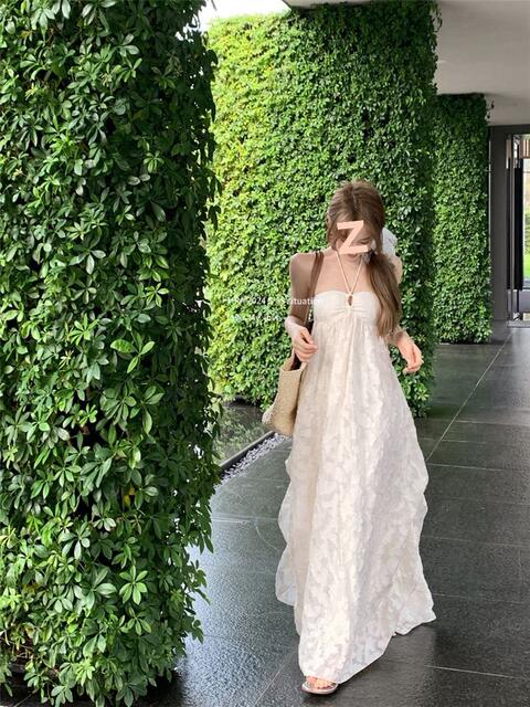 Seaside Holiday Style Beach Backless Neck dress Women's Spring and Summer New Pure Desire Hollow Midi Dress with Chest Pad detail 6