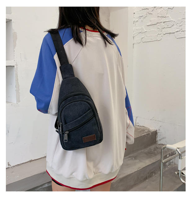 Simple Washed Canvas Chest Bag, Unisex, Lightweight Cycling Crossbody Bag, Multifunctional Men's Shoulder Bag, Large Capacity detail 9