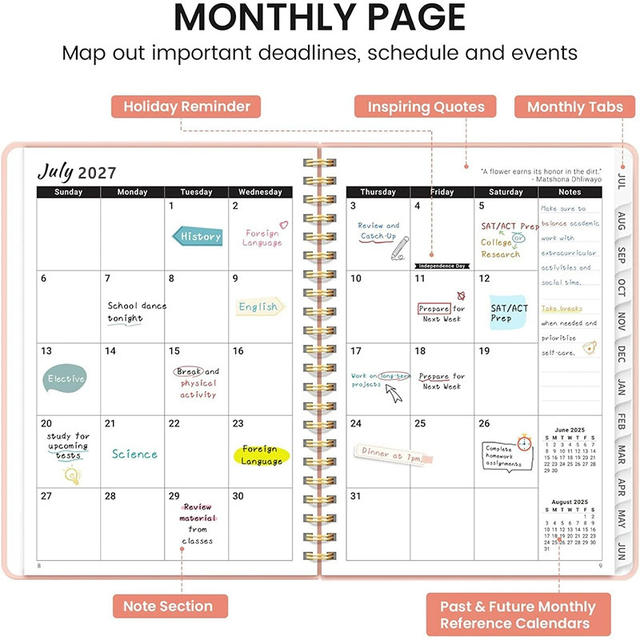 Cross-Border Amazon A5 Notebook Customized 2027 English Annual Planner Spiral-Bound Schedule Notebook Notepad detail 4