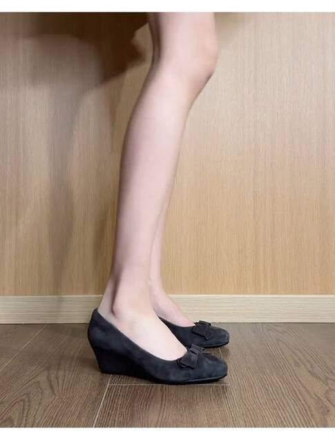 Sheepskin Version~ Gentle and Versatile Bow-Knot Round-Toe Wedge-Heeled Shallow-Mouthed Single Shoes for Women, Comfortable Mary Jane Shoes for Daily Commuting detail 11