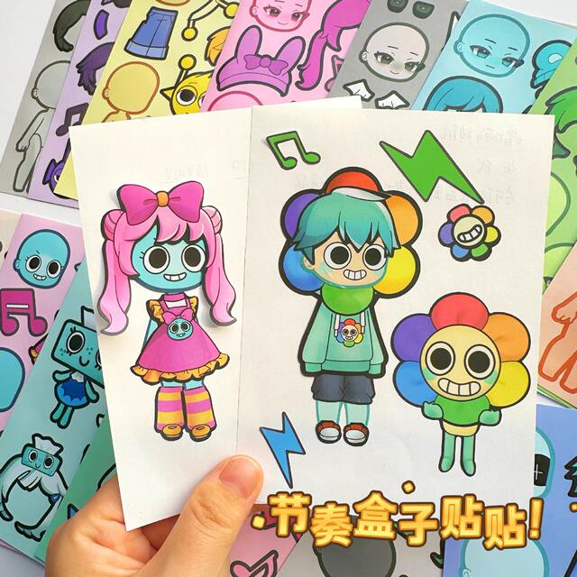 Rhythm Box Sprunki Character Dress up Stickers Girls Boys Children's Educational Face Changing Concentration Sticker Book detail 7