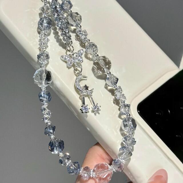 【Ocean Blue Glacier】New Summer Style Ice-Clear Sugar Cube Beaded Phone Chain, Exquisite and Dazzling Niche Phone Lanyard detail 3