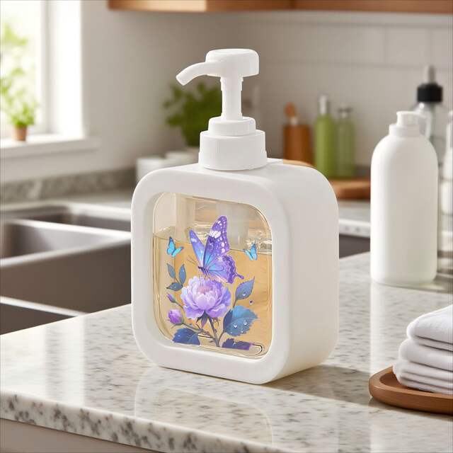 A Refillable Liquid Soap Dispenser in the Shape of a Butterfly Flower with a Cute Square Design That Combines.. detail 5