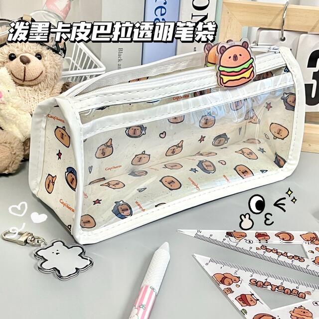 Xiaohongshu's Popular Ins High-Looking Cute Cartoon Transparent Triangle Pencil Bag Student-Specific Stationery Storage Bag detail 9