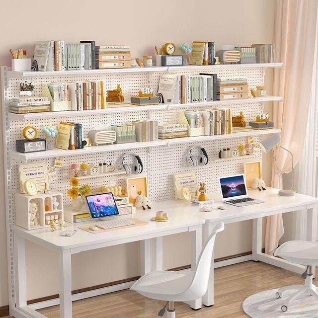 Trendy Floor-Standing Bookshelf Pegboard Vertical Storage Rack Desktop Organizer Shelf for Girls Storage Bookshelf Metal Pegboard detail 5