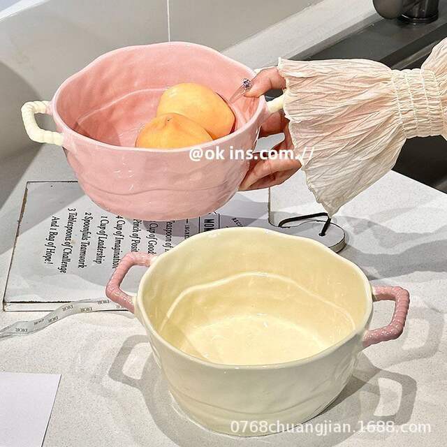 Double-Eared Soup Bowl, Snail Noodle Bowl, Instant Noodle Bowl, Baking Bowl, Ceramic Fruit Salad Bowl, Spicy Hot Pot Bowl, Home Dormitory detail 5