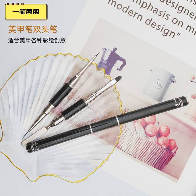 Black Metal Engraved Double-Ended Manicure Pen Steel Surface Pen Pull-Line Pen Functional Pen 3-Piece Set Manicure Brush Art detail 3