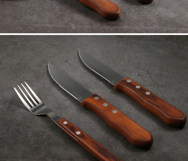 In-Stock Western-Style Knife and Fork Stainless Steel Cutlery Set Brazilian Steak Knife with Colorful Wooden Handle Steak Knife and Fork Cross-Border detail 2