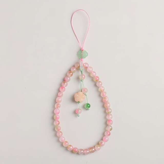 Girl's Favorite Peach and Peach Blossom Cloud Mobile Phone Lanyard, Exquisite High-End Wrist Beaded Phone Chain Pendant Accessory detail 5