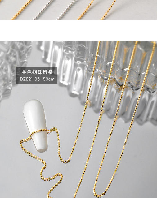Japanese Nail Art Chain Gold and Silver Small Steel Ball Thin Chain Internet Popular Metal Jewelry Nail Accessories Nail Art Jewelry detail 11