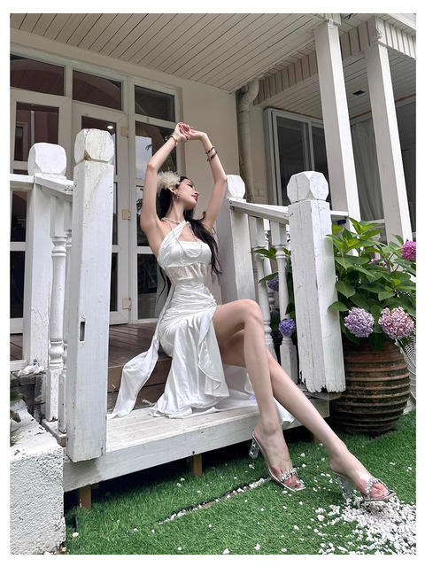 Sheepskin Version in Stock~Silver Transparent High-Heeled Sandals for Women 2026 Summer New Style Chunky Heel Rhinestone Open-Toe Slippers detail 11