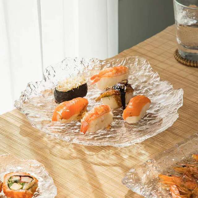 Japanese-Style Ice Dew Glass Plate Transparent Irregular Fruit Dish Household Dessert Cake Plate Ins Creative Tableware detail 11