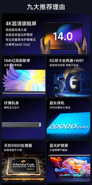 Dimensity 9500 Tablet Computer 14-Inch 5g Wifi Brand New 144Hz High Refresh Rate 2Tb Gaming Entertainment Office Card-Insertable Device detail 6