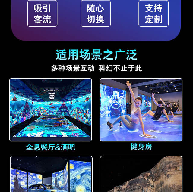 Wave Theme Holographic Ground Interactive Projection Wall Indoor Outdoor Commercial Street Night Scene Drainage Projector Equipment detail 10