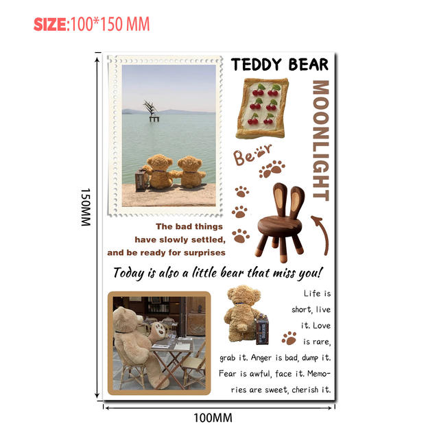 New Product 4 Pieces of Handbook Stickers Brown Ins Style Cartoon Cute Handbook Cutting Film Stickers Diary Creative Stickers detail 2