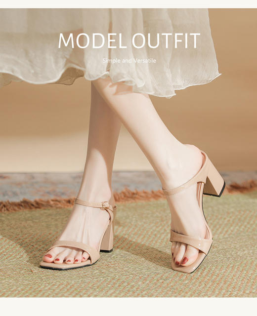 Yb-F1 Square Toe High-Heeled Sandals for Women Small Size 30 Thick Heel Comfortable Slippers Large Size Plus Fat and Widened Women's Shoes 43 45 detail 12