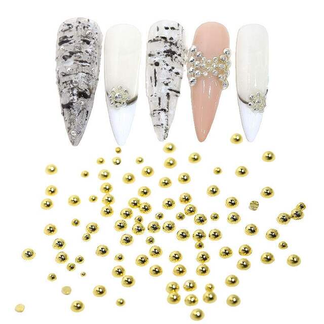 Wholesale Metal Semi-Circle Rivets Nail Art Jewelry Flats Bottom Solid Hemisphere Steel Beads Gold Silver Nail Accessories detail 5