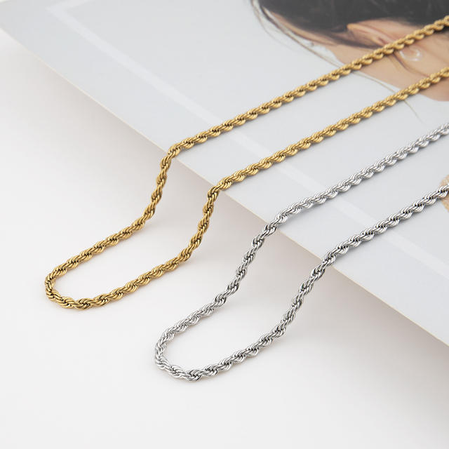 Stainless Steel Twist Chain Vacuum Color Retention Electroplating Non-Fading Gold Necklace Titanium Steel Hip-Hop Men's Chain Chain detail 9