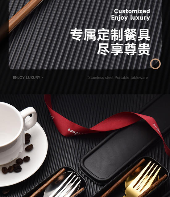 Stainless steel fork chopsticks spoon portable tableware suit student outdoor tableware Three-Piece Gift printing logo detail 7