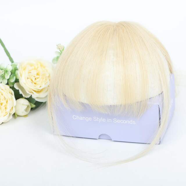 3D wig piece bangs hand-woven neat bangs female horoscope 10inc real person hair elegant bangs t-shaped golden wig piece detail 2