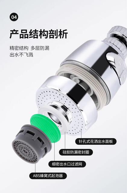 Supercharged splash head faucet nozzle extender kitchen household shower tap water filter water-saving splash guard detail 6