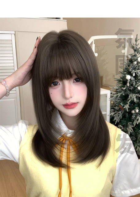 New Face Wig [Mizuno Akane] Japanese Style Female High School Sweet Girl Ancient High-Level Black Long Straight Full Headgear detail 2
