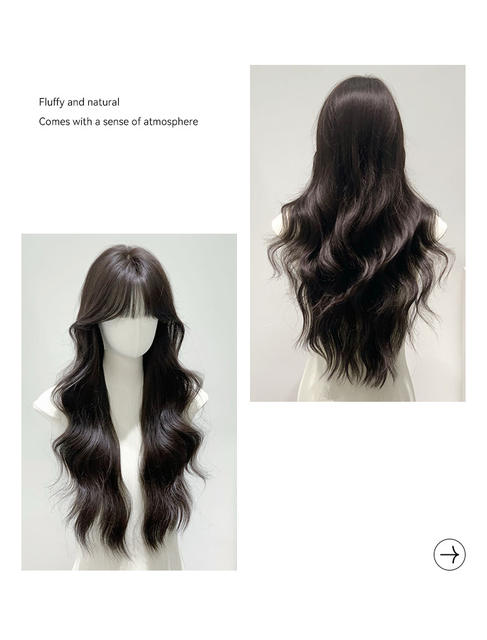 Xinxin Wig Women's Cross-border Wholesale Online Red Daily Black Tea Long Curly Hair New Natural Full Head Cover detail 5