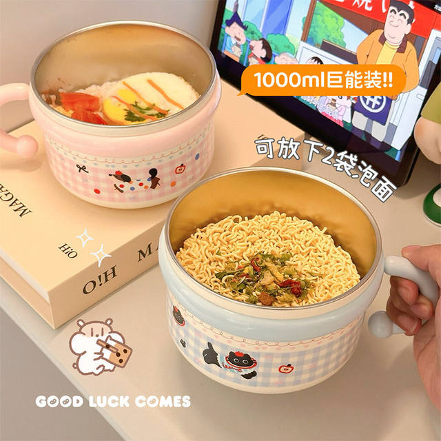 Stainless Steel Large-Capacity Instant Noodle Bowl with Drainable Lid, Convenient for Students, a Must-Have for Instant Noodles detail 2