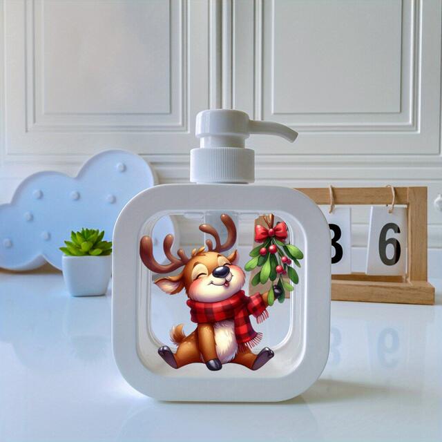 A Refillable Manual Pump Soap Dispenser with Cartoon Reindeer and Holly Designs - One Unit detail 4