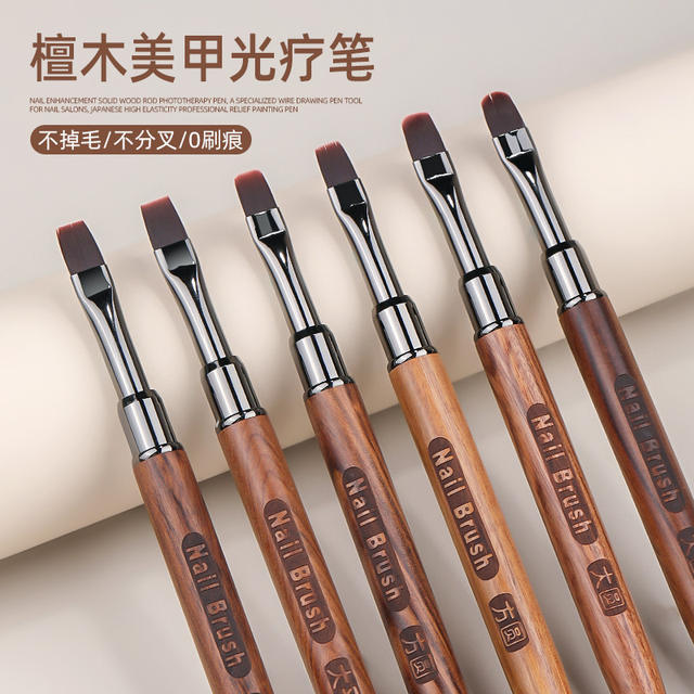 Large Flat Head Sandalwood Phototherapy Pen, Phototherapy Gel Filling Brush, Large Flat Head Round Head Phototherapy Pen for Nail Salons detail 1