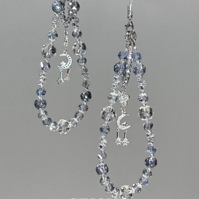【Ocean Blue Glacier】New Summer Style Ice-Clear Sugar Cube Beaded Phone Chain, Exquisite and Dazzling Niche Phone Lanyard detail 2