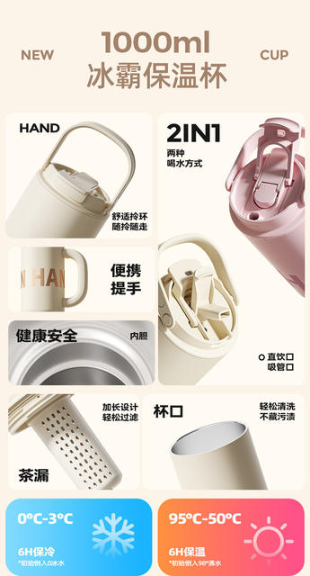 New Style Simple Large-Capacity Ice Cup with Handle, 316 Stainless Steel Thermos Cup, Outdoor Sports Portable Dual-Use Drinking Cup detail 3