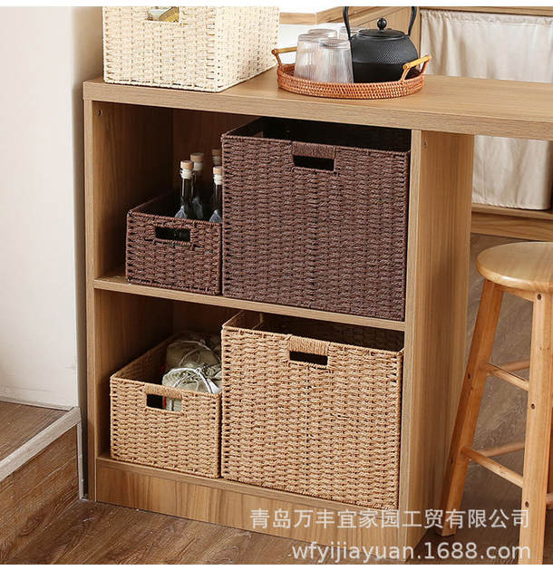 Japanese-Style Storage Box Household Imitation Rattan Woven Storage Basket Toys Snacks Clothing Sundry Box Organizing Storage Box with Lid detail 4
