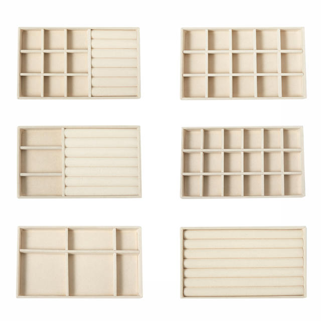 Beige jewelry tray jewelry box storage box ear studs earrings drawer flannel plate detail 1