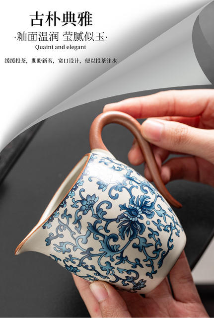 Beige Ruyao Beauty Fare Cup Kung Fu Tea Set Ceramic Handle Anti-scalding Single Tea Sea Household Tea Separator Uniform Cup detail 6