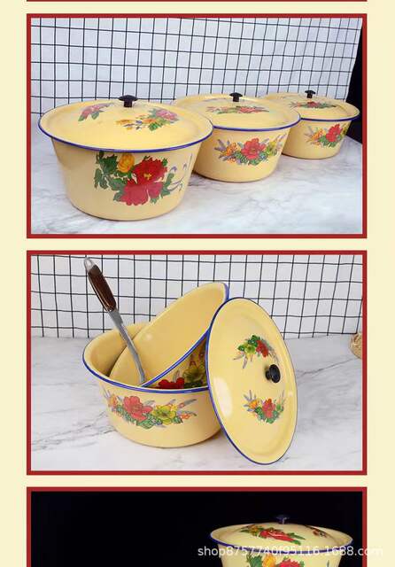 【Non-Toxic】Souvenir Vintage Nostalgic Cake Enamel Bowl Lard Bowl with Lid Enamel Basin Direct Supply from Manufacturer detail 10