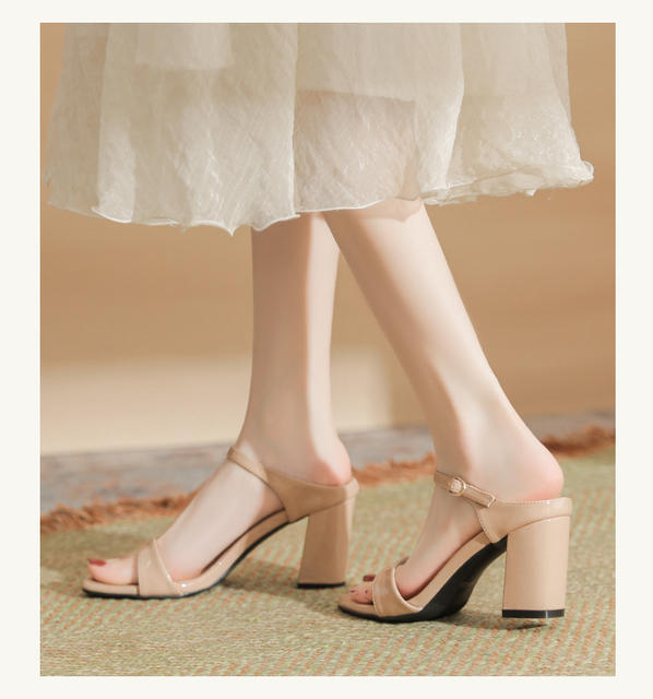 Yb-F1 Square Toe High-Heeled Sandals for Women Small Size 30 Thick Heel Comfortable Slippers Large Size Plus Fat and Widened Women's Shoes 43 45 detail 11
