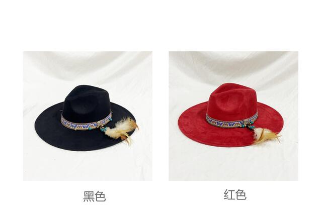 Suede Heart-Shaped Hat, New Large-Brimmed Jazz Hat, Ethnic Style Adult Feather Felt Hat, Xizang Retro Style detail 7