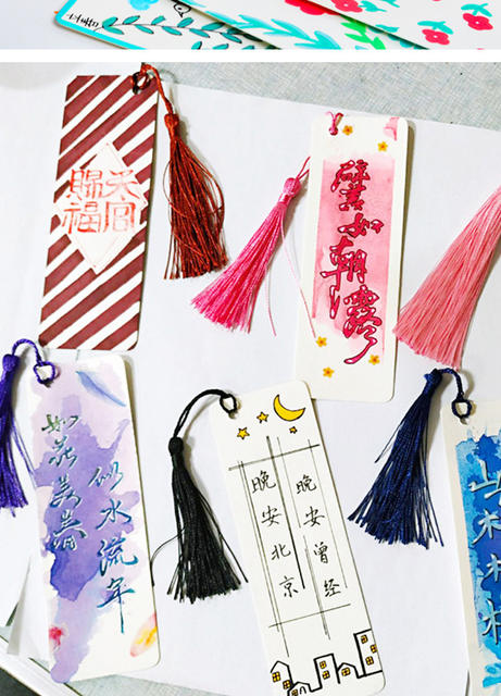 DIY Blank Bookmarks Paper Hand-Painted Craft Material Kit for Children to Make Kindergarten Cards with Tassels detail 2
