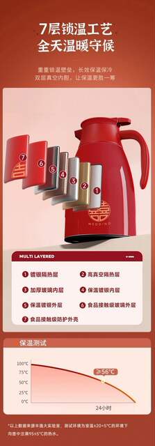 Insulated Kettle for Wedding Couple, Red Thermos Kettle, Warm Water Bottle for Home Use, Large Capacity Hot Water Bottle detail 6